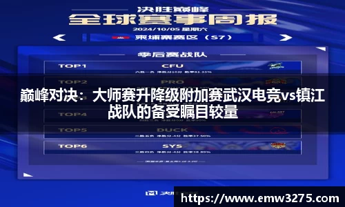 巅峰对决：大师赛升降级附加赛武汉电竞vs镇江战队的备受瞩目较量